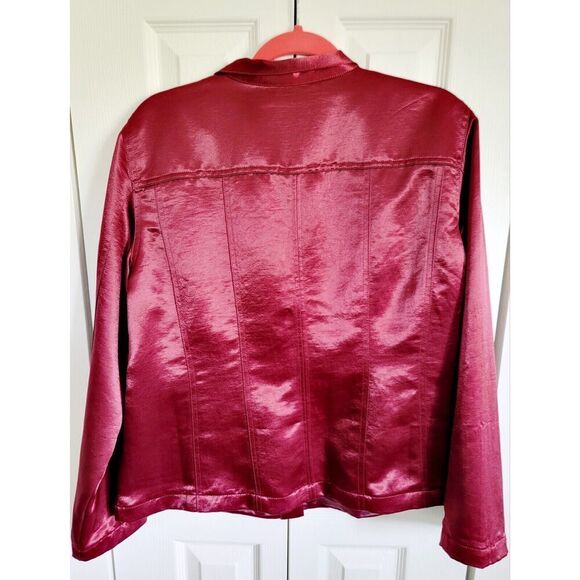 Chico's 3 Maroon Collared Button Up Jacket Silky Material Lined L/S XL - Picture 2 of 6